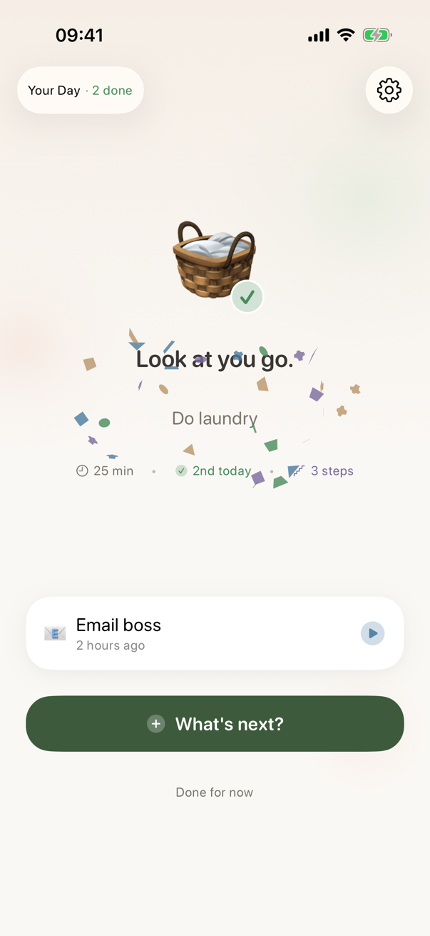 Warm task completion celebration